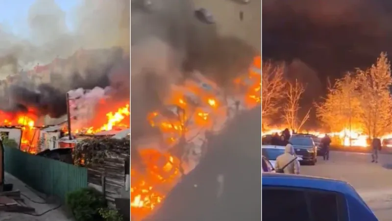 Zmasowany atak dronów. Dym nad rosyjskim miastem, pociąg pasażerski w ogniu