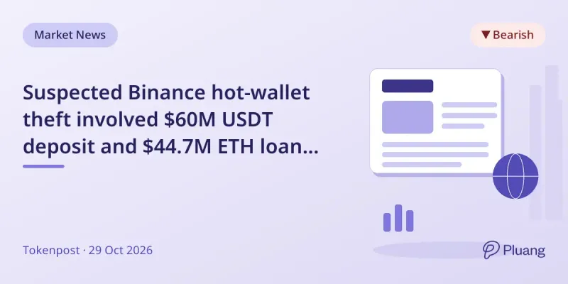 Suspected Binance hot-wallet theft involved $60M USDT deposit and $44.7M ETH loan on Aave V3. - Pluang