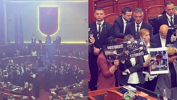 Albania: opposition MPs disrupt parliament with smoke flares