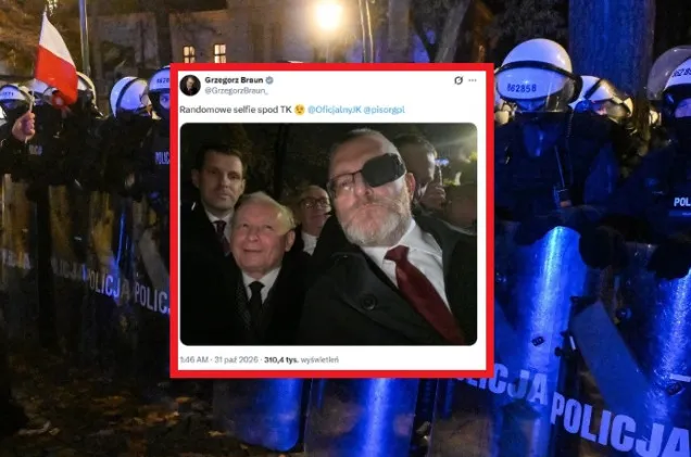 Kaczyński i Braun ramię w ramię pod Trybunałem. Nocne zdjęcie, zmiana frontu?